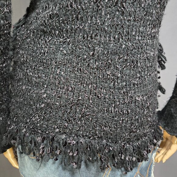 Y2K Black Shaggy Ruffled Cardigan Size S Boho Gothic Fairy Grunge Whimsigoth - Picture 12 of 14